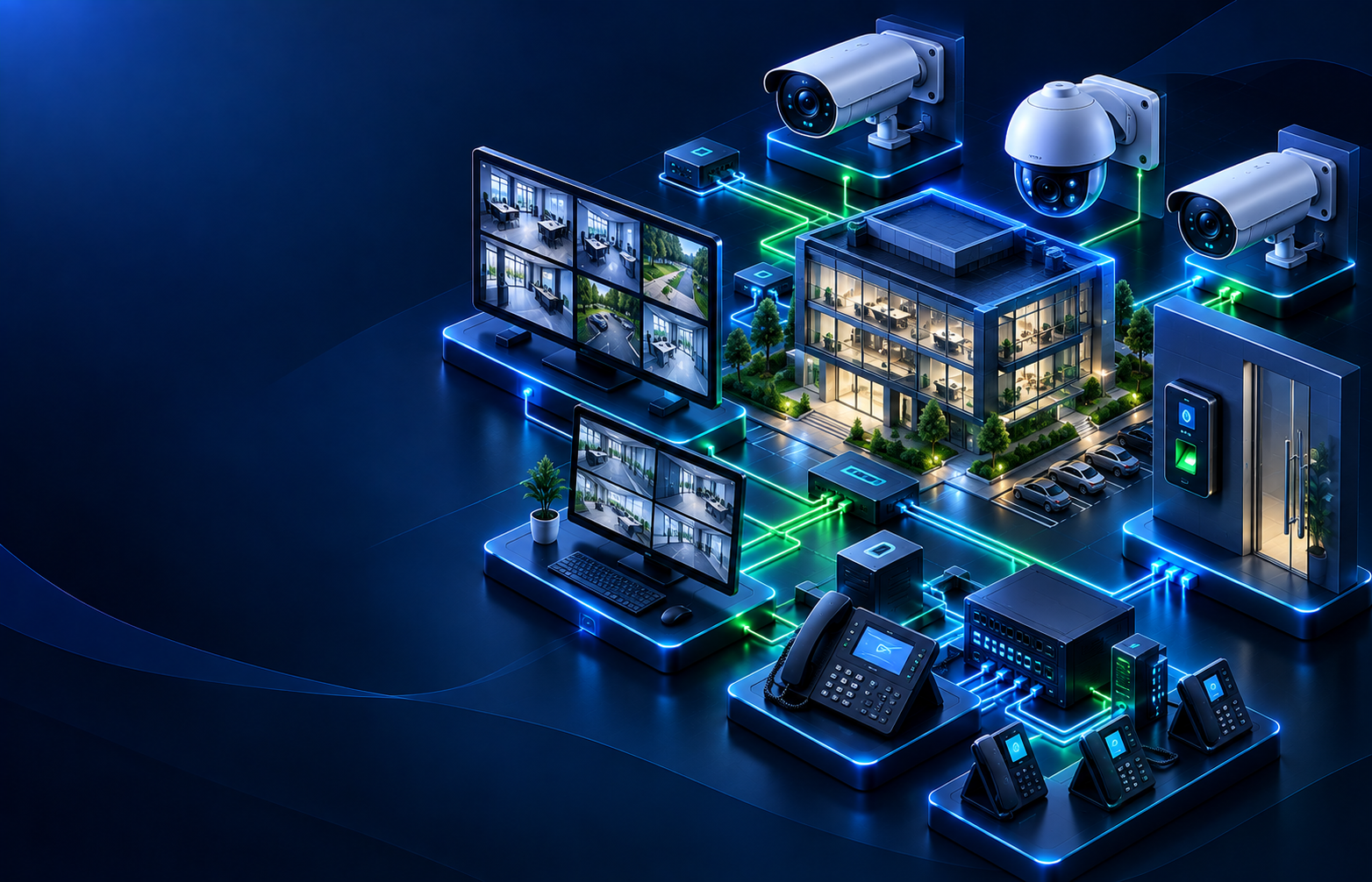 CCTV surveillance cameras and PABX communication systems